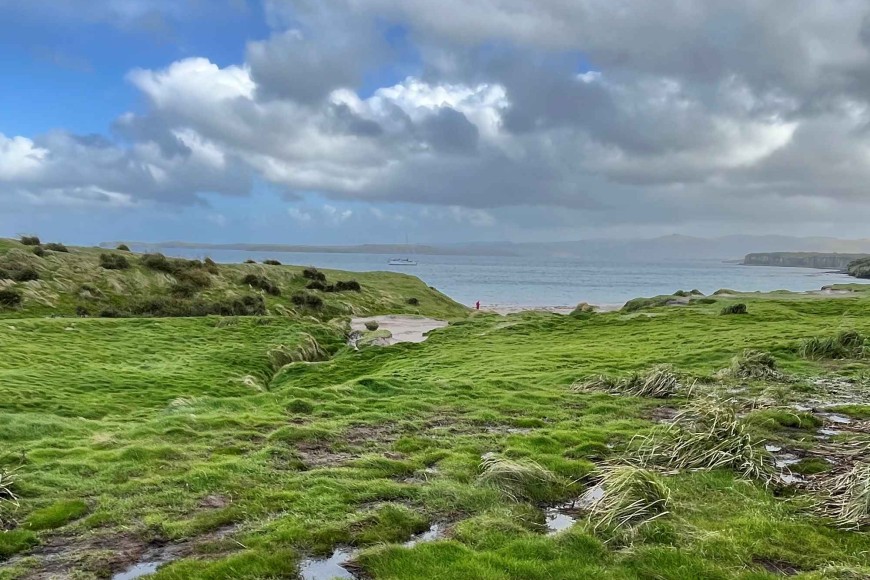 Sandy Bay coring site looking towards the dunes, Auckland Islands. 