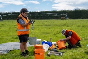 Zach Dewhurst and Hamish Maule carbon sampling near Ashburton.