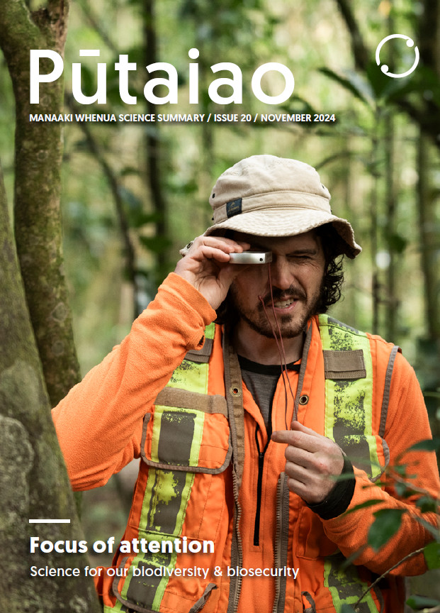 Senior Technician (Ecology) Paul Robbins using a sighting compass to establish a permanent monitoring plot in Rākaukākā Forest.